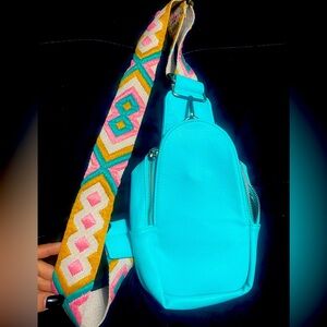 Blue leather crossbody